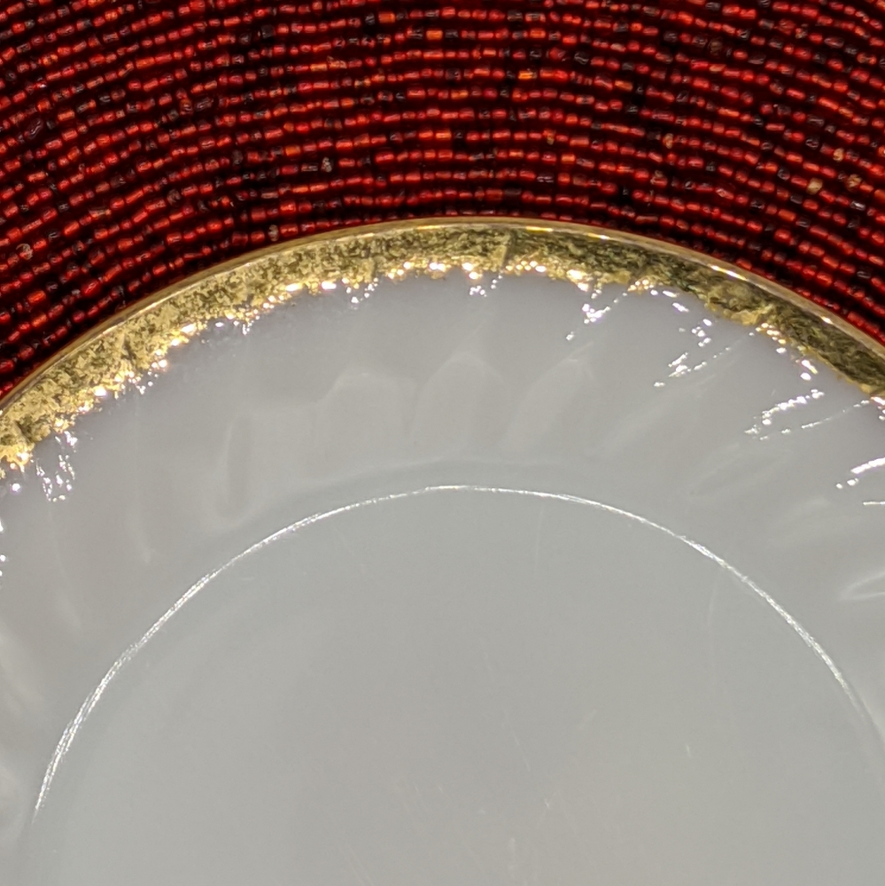 FIRE KING 8" Swirl Pattern White and Gold Trim - Picture 2 of 4